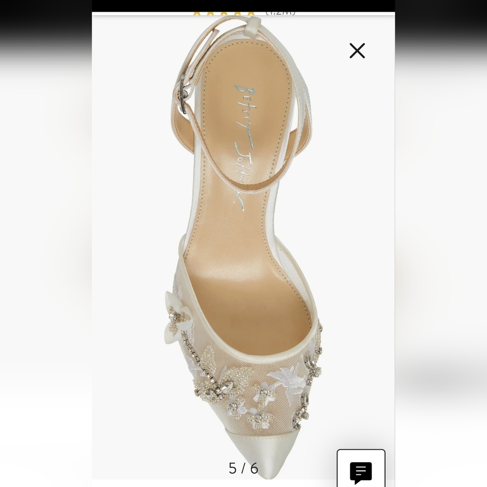 Embellished White Satin Ankle-Strap Pump - Picture 2 of 10
